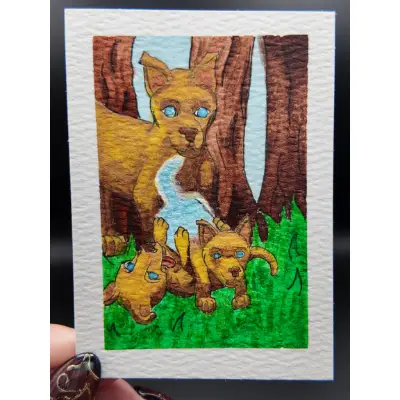 "Tag, You're It"  Original ACEO — Watercolor & Archival Ink with Metallic Watercolor Detail aceo art card thumbnail 1