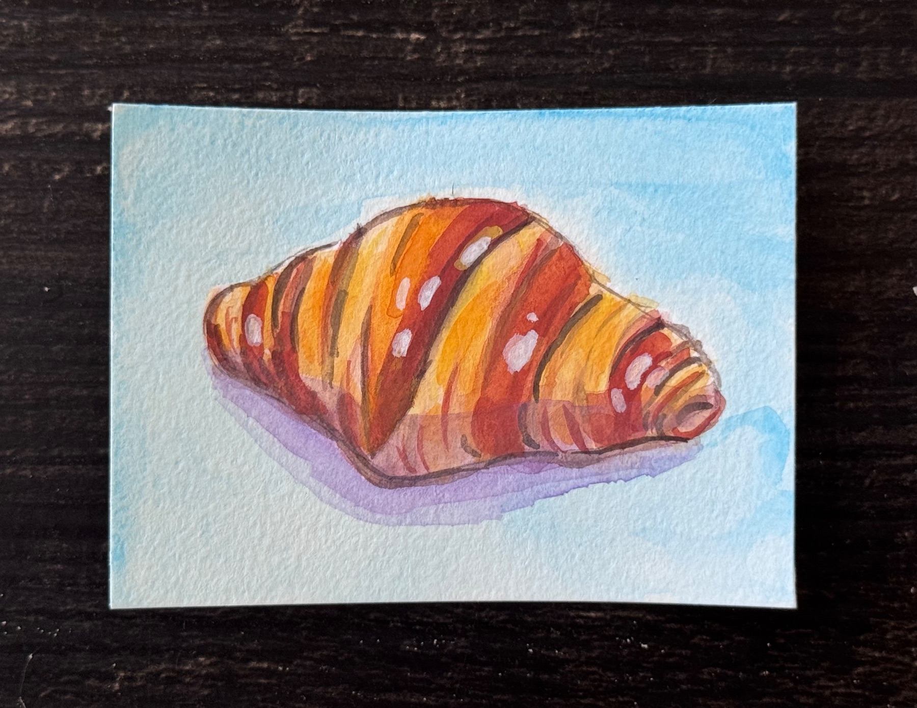 The croissant, watercolor, Cassandra Yocum, ACEO aceo art card