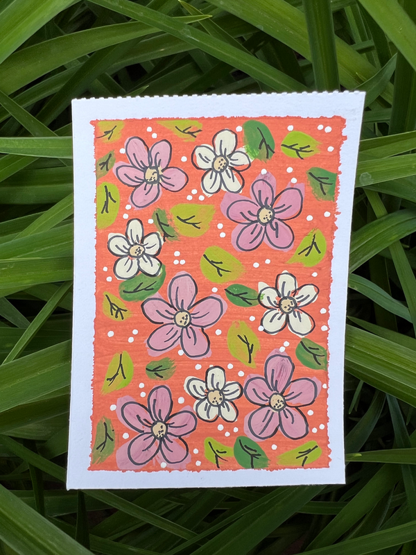 Florals on Coral aceo art card