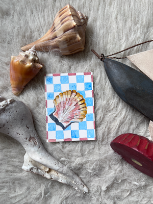 Seashells + Checkers 9 - Scallop Shell aceo art card thumbnail 1