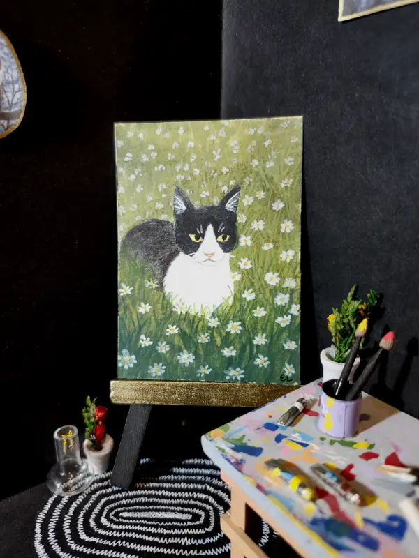 Tuxedo with Flowers aceo art card