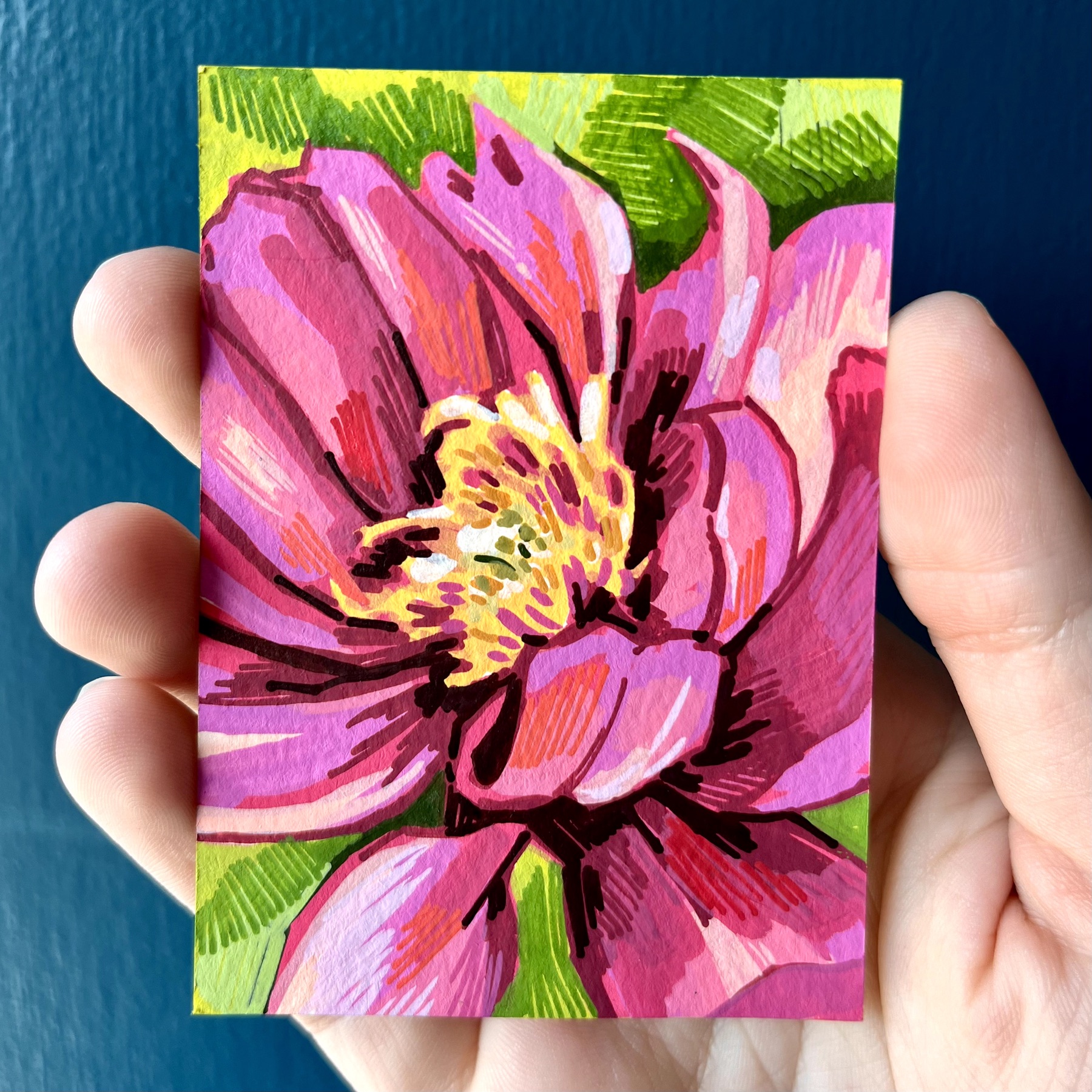 Pink Peony Flower aceo art card