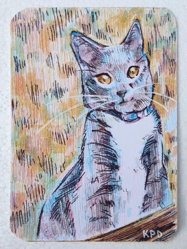 Ballpoint Pen Cat aceo art card