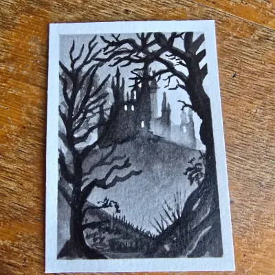 Gothic Castle 1 aceo art card thumbnail 2