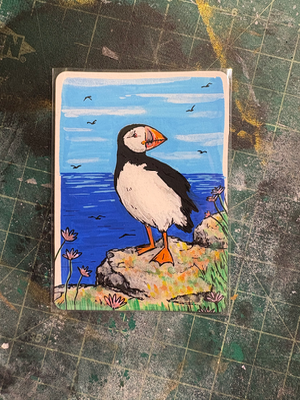 Atlanctic Puffin aceo art card thumbnail 1