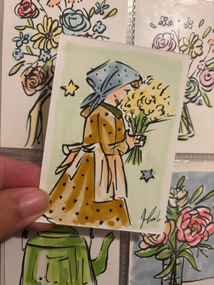 “Little Life” Portrait of A Girl Holding Flowers aceo art card thumbnail 1