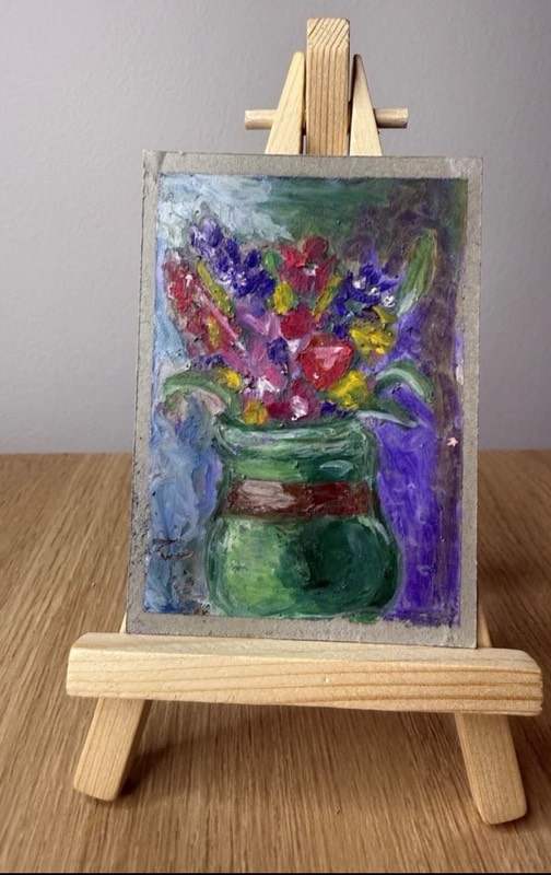 Spring Florals #2 Original Oil Pastel ACEO by Lyndsay Aznaurov aceo art card