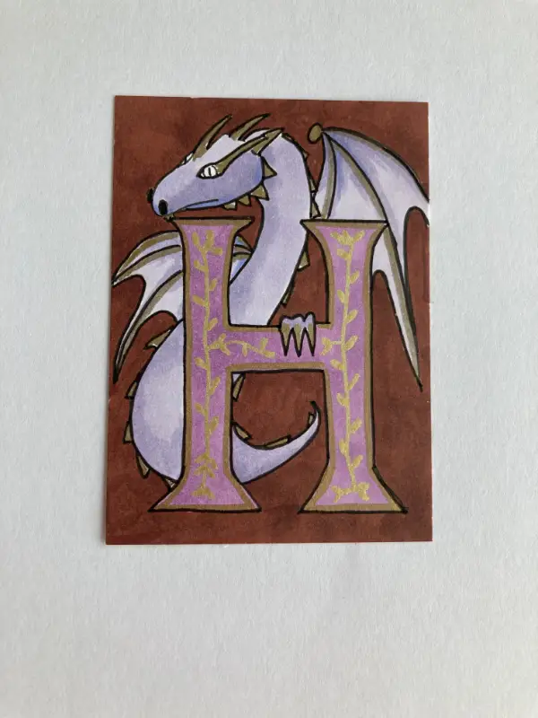 Dragon Illuminated Letter H aceo art card