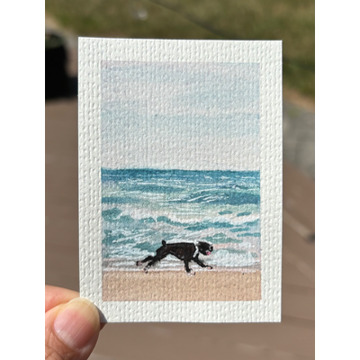 ACEO original, asbury park dog beach aceo art card thumbnail 1