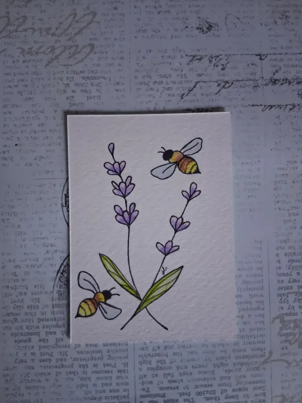 Bees and Lavender aceo art card
