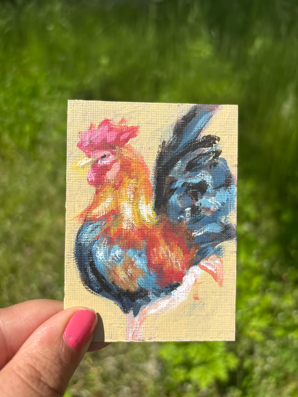 “Realistic Chicken” Rooster Acrylic Painting Animal aceo art card