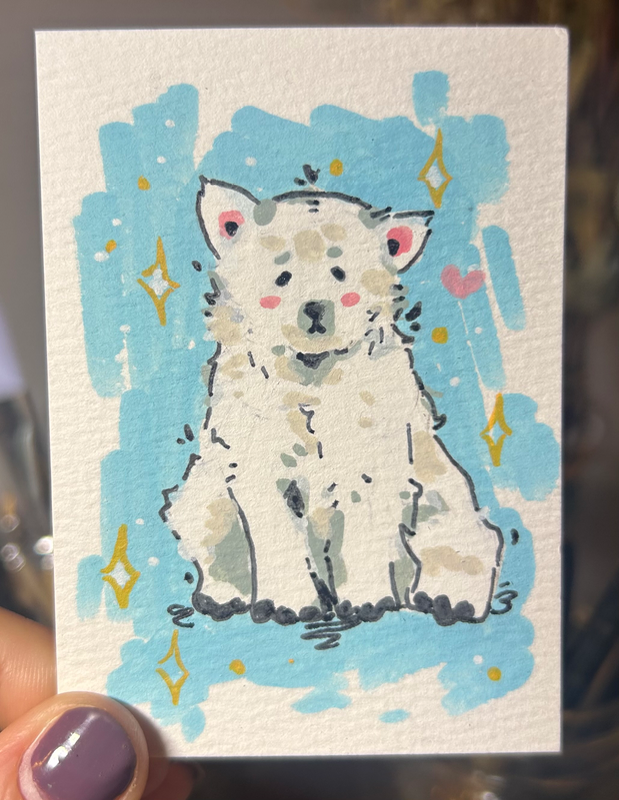 silly polar bear aceo art card