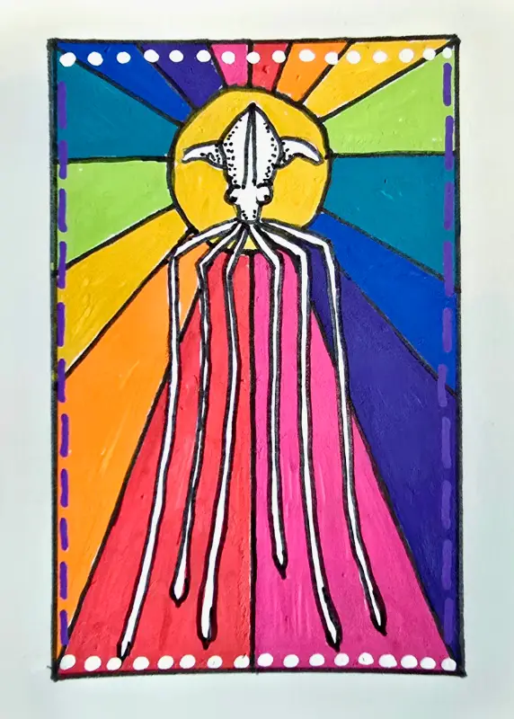 Merle the big fin squid aceo art card