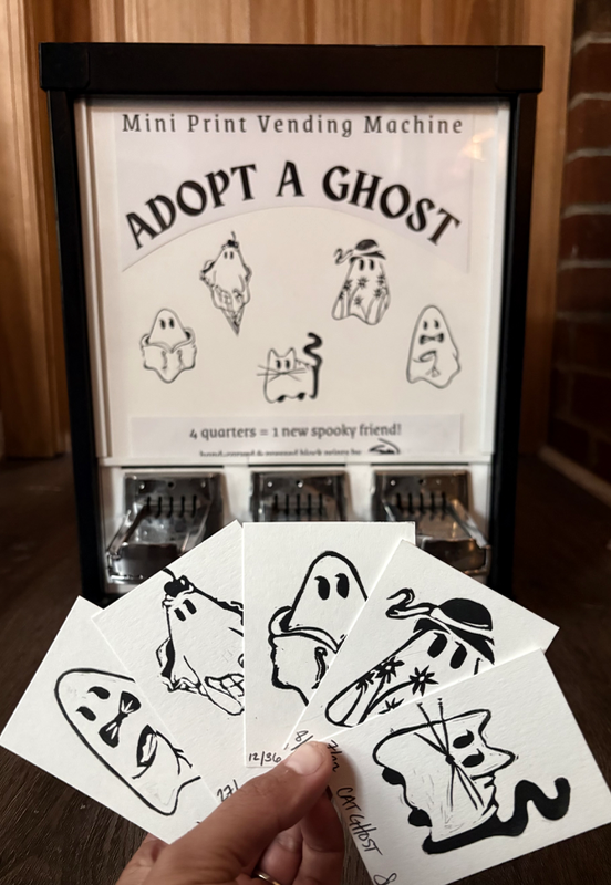 Adopt 5 Mini Ghosts aceo art card