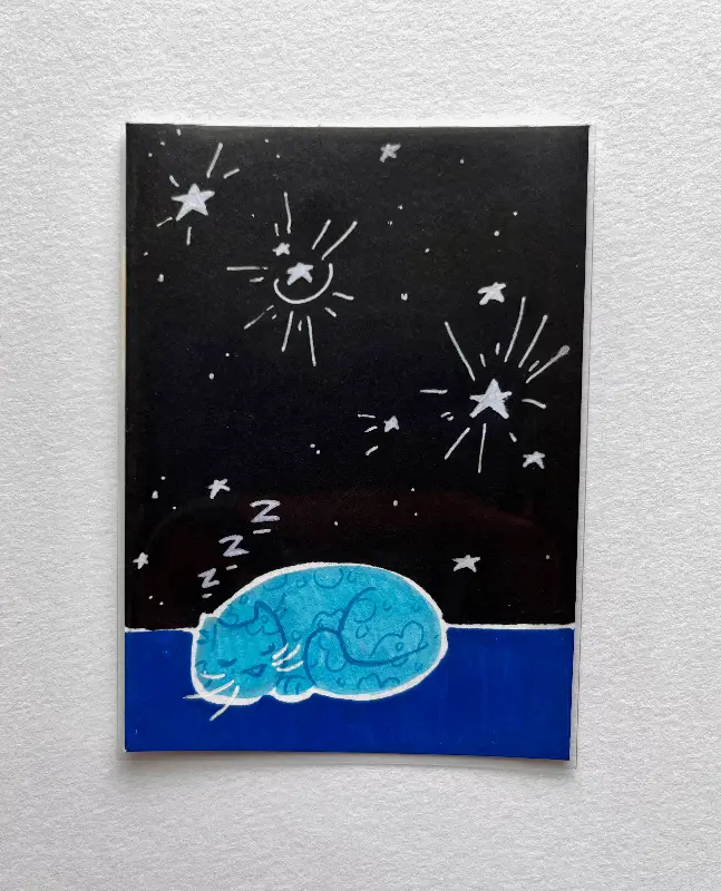 minimalist star-cat 3/3 | acrlyic marker, pen, marker aceo art card