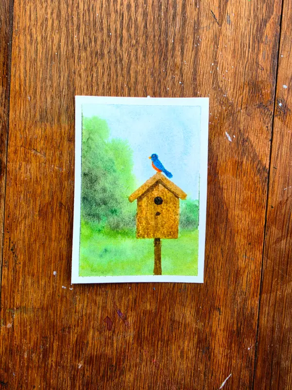Happy Bluebird aceo art card