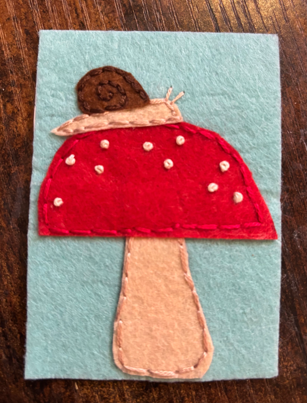 Snail on mushroom aceo art card