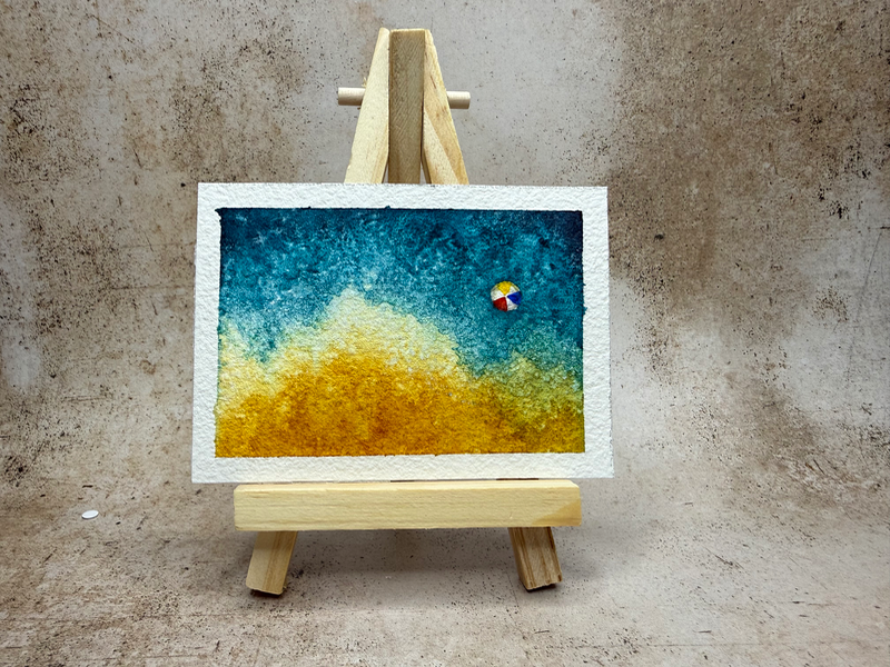Beach with Beach Ball aceo art card