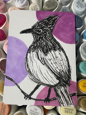 Scribble Bird aceo art card thumbnail 2