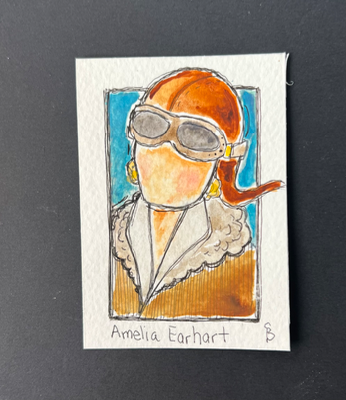 Amelia Earhart aceo art card thumbnail 2