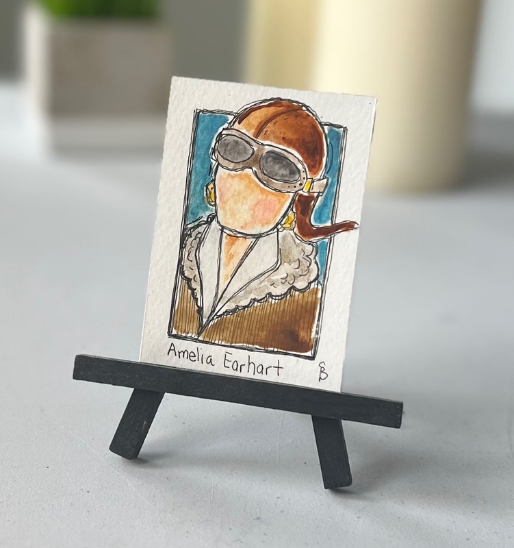 Amelia Earhart aceo art card