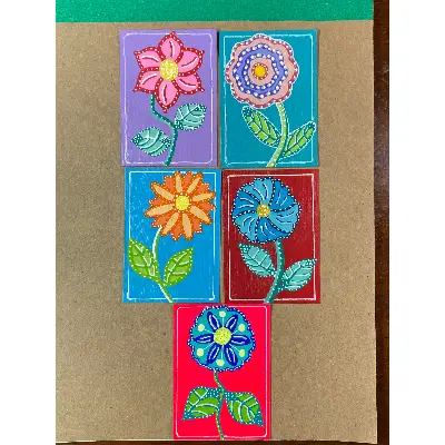 Whisical Flower (blue on hot pink) aceo art card thumbnail 2
