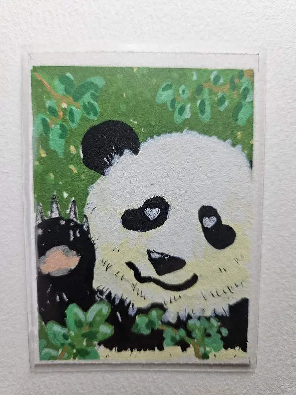 'Lovely Greetings' (Panda Series #4/4) Original Acrylic animal painting aceo art card