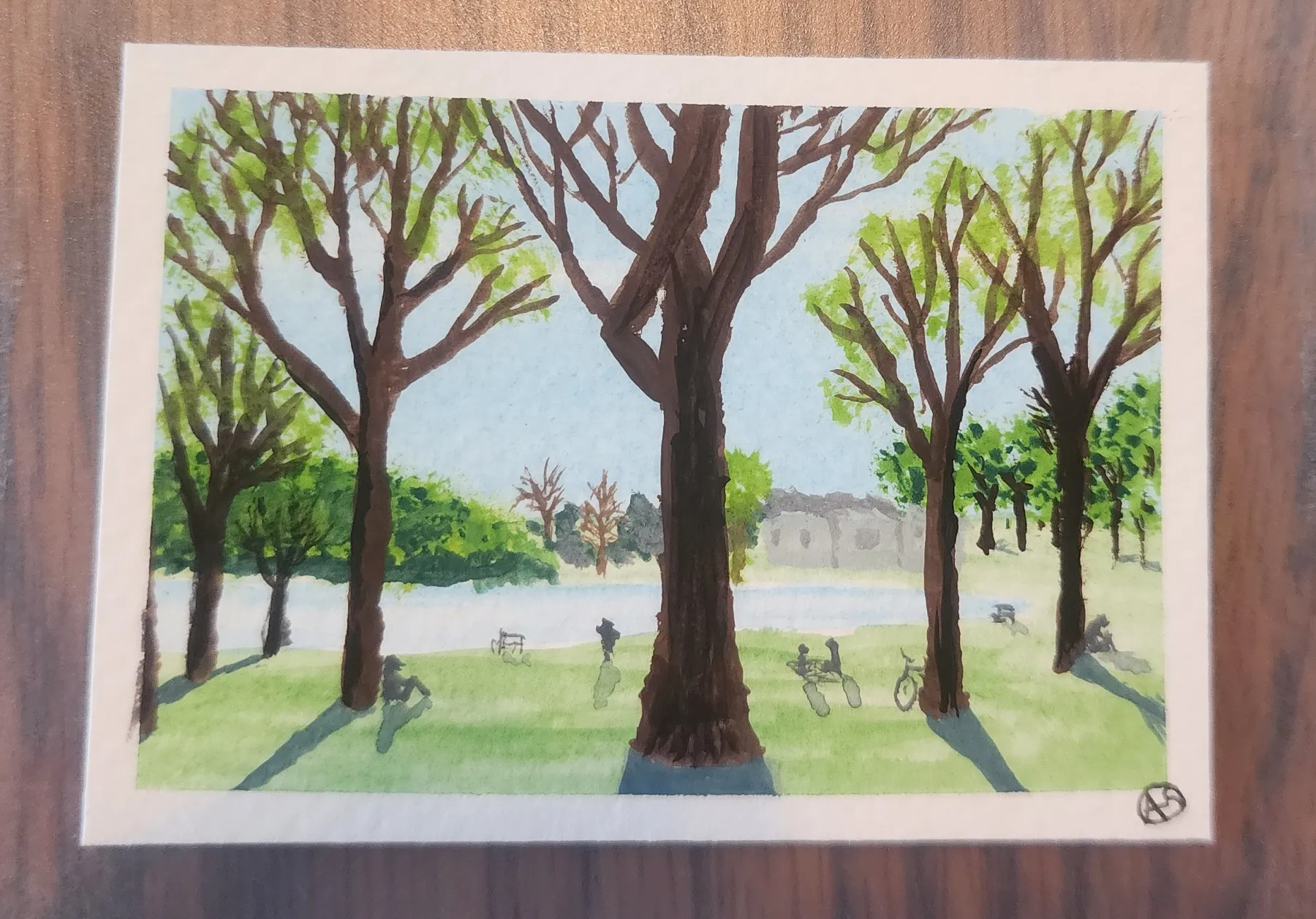 The Lough in Spring aceo art card