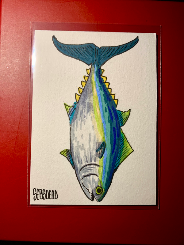 Original Aceo Tuna fish hand painted artist trading card aceo art card