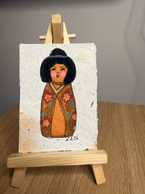 Japanese Kokeshi Doll Original ACEO by Lyndsay Aznaurov (Handmade Paper!) aceo art card thumbnail 1