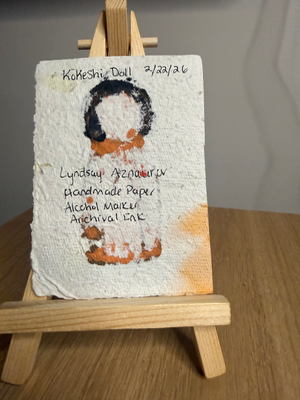 Japanese Kokeshi Doll Original ACEO by Lyndsay Aznaurov (Handmade Paper!) aceo art card thumbnail 2