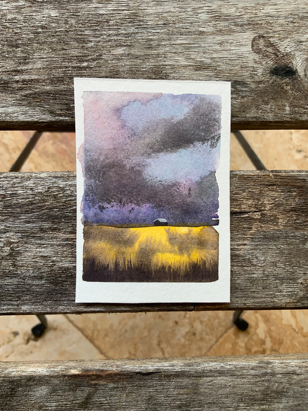 Small house in the storm aceo art card