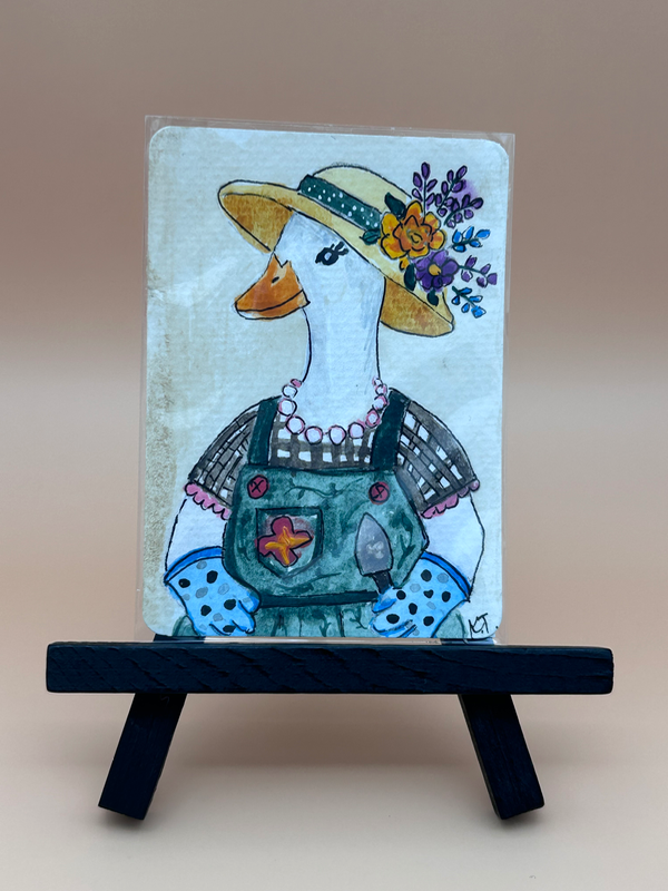 Original ACEO/OOAK goose June gouache /ink aceo art card