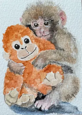 Punch and his stuffie aceo art card thumbnail 2