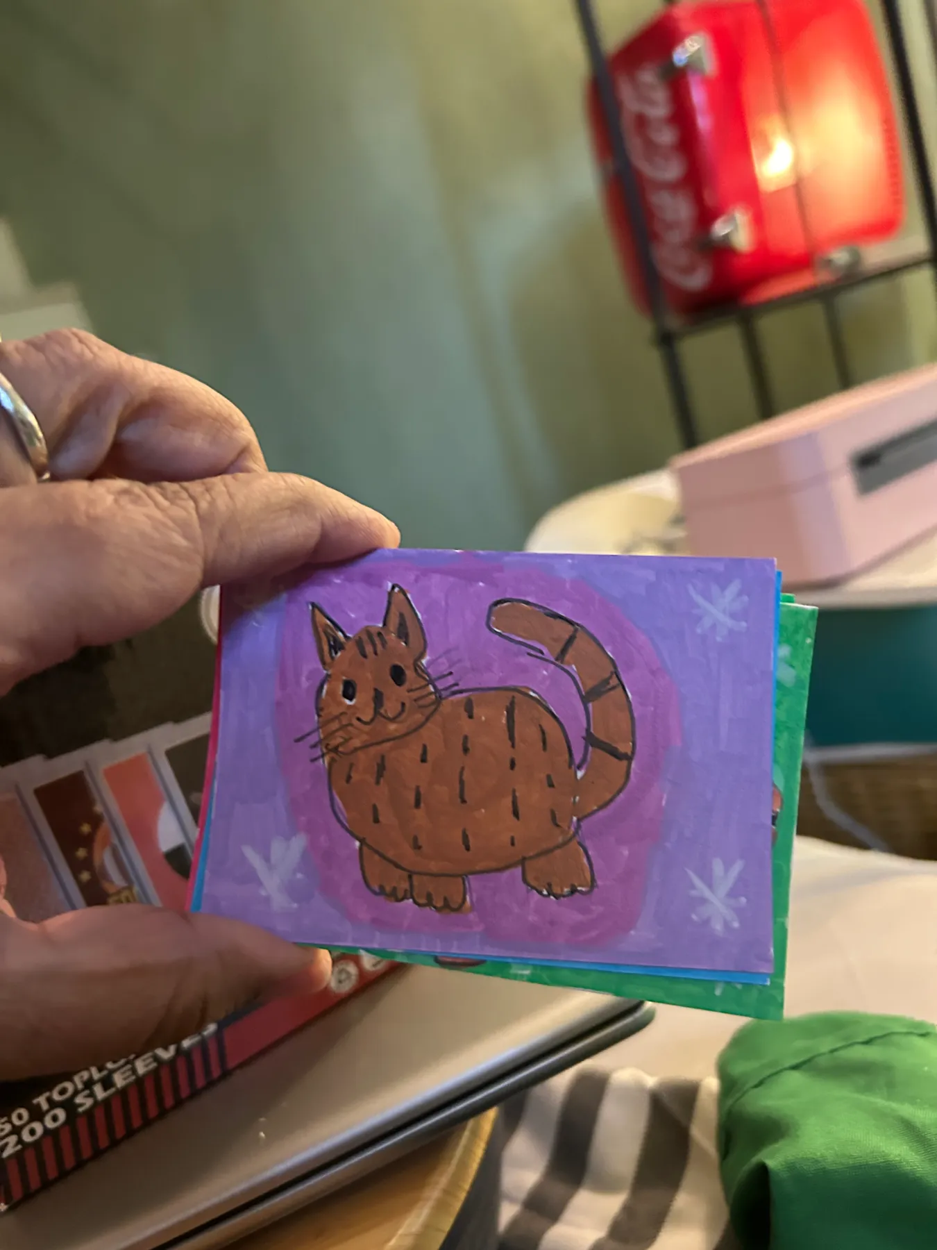 Orange Kitty Against Purple Background aceo art card