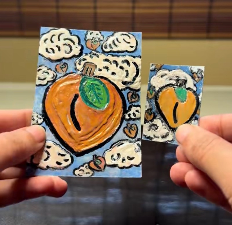 Heavenly Peach with Mini Artwork Textured 3D by AThingCalledWhimsy aceo art card