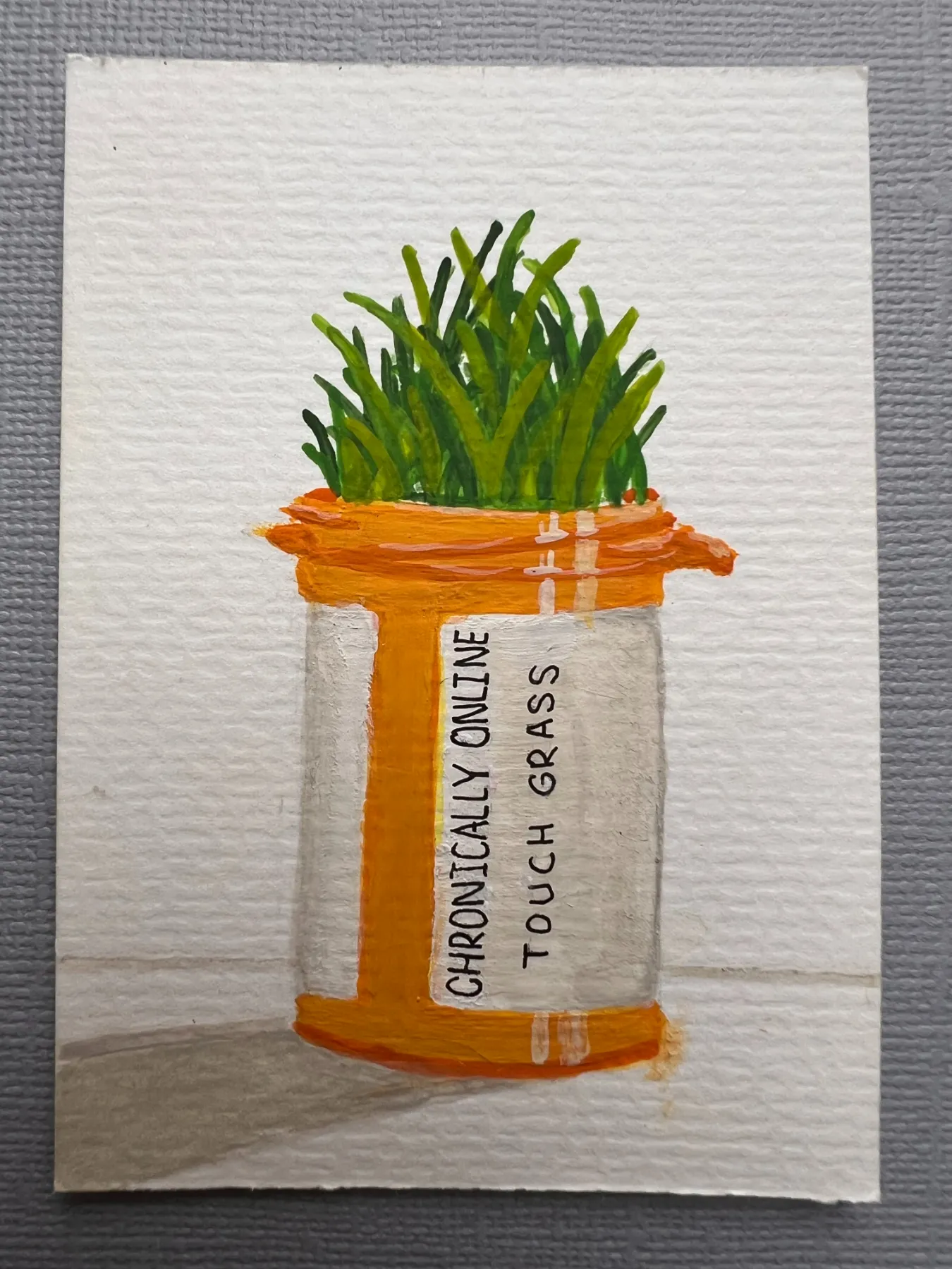 Chronically Online Touch Grass aceo art card
