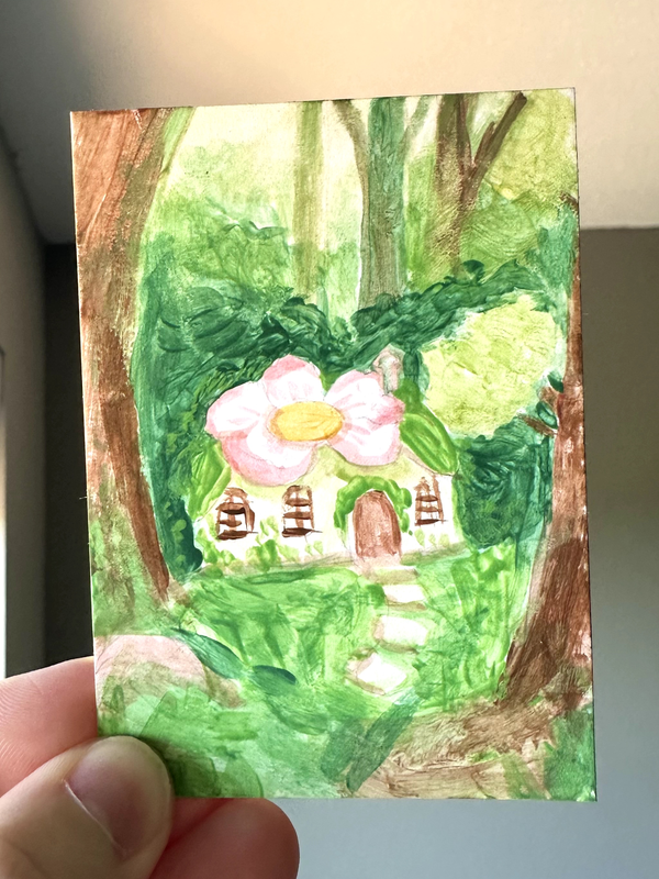 Flower House In the Woods aceo art card