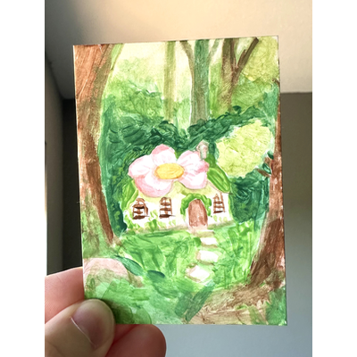 Flower House In the Woods aceo art card thumbnail 1