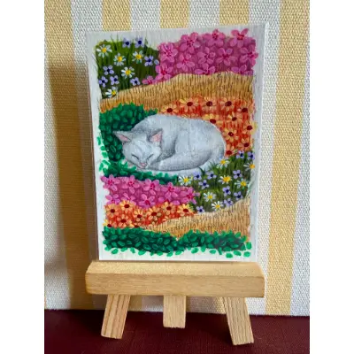 Garden Cat Nap 2/3 aceo art card thumbnail 2