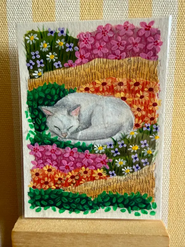 Garden Cat Nap 2/3 aceo art card