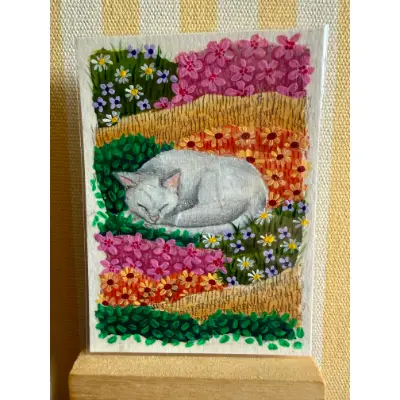 Garden Cat Nap 2/3 aceo art card thumbnail 1