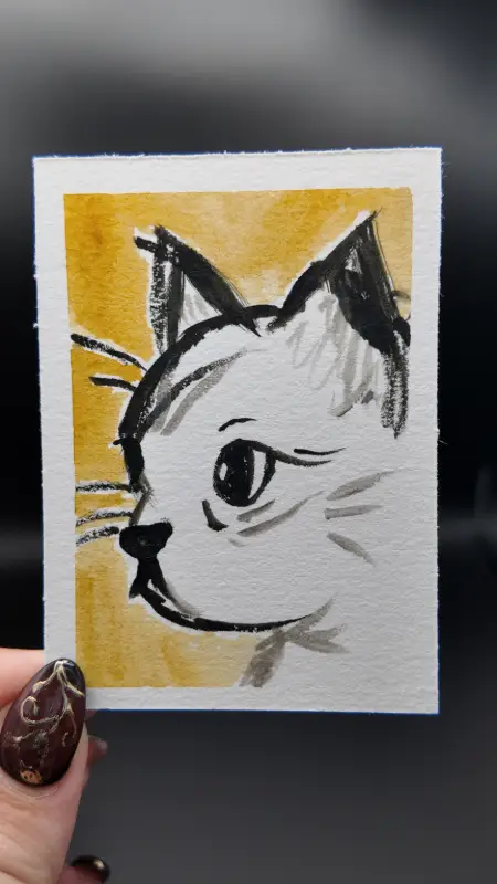 Cat  Original ACEO — Watercolor on Watercolor Paper By Melody, Age 13 aceo art card