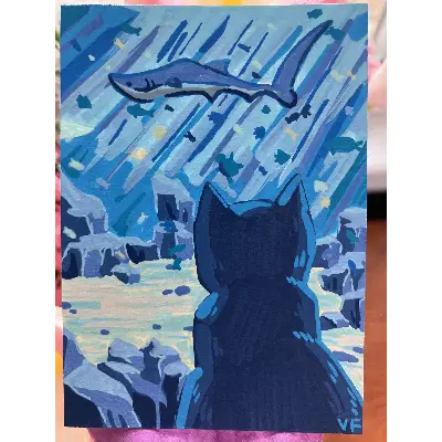 An Ocean Purrspective aceo art card thumbnail 1
