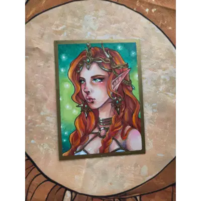 Elven Queen - Original ACEO - Ancient Queen Series aceo art card thumbnail 3