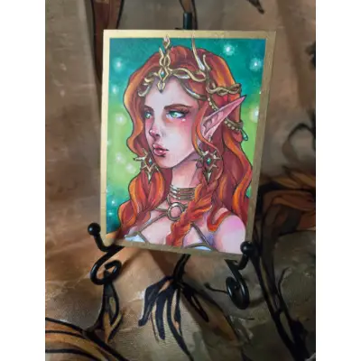 Elven Queen - Original ACEO - Ancient Queen Series aceo art card thumbnail 2