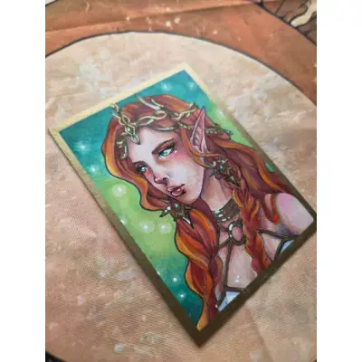 Elven Queen - Original ACEO - Ancient Queen Series aceo art card thumbnail 1