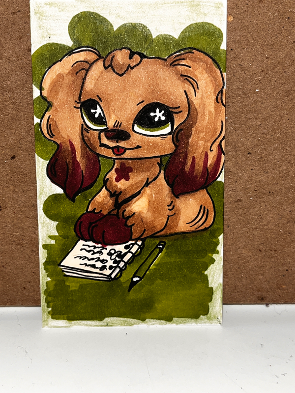LPS Studious Spaniel aceo art card