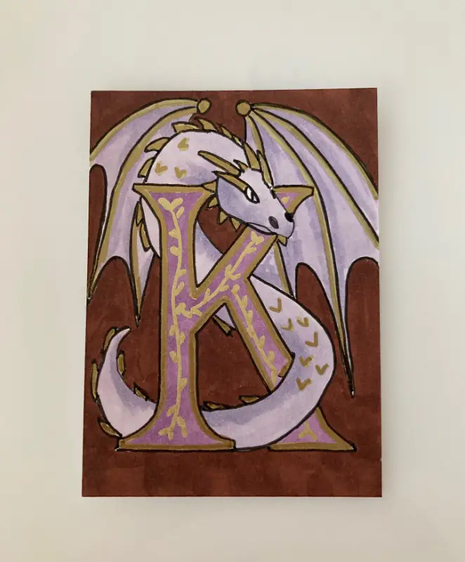 Dragon Illuminated Letter K aceo art card