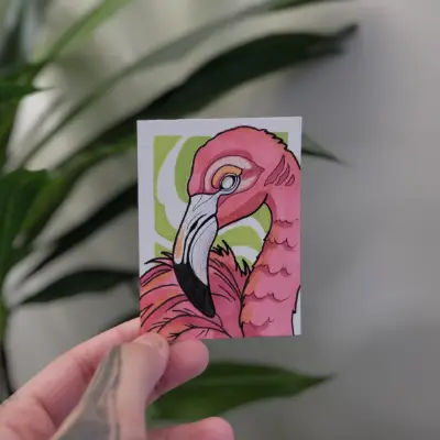 Flamingo aceo art card thumbnail 1